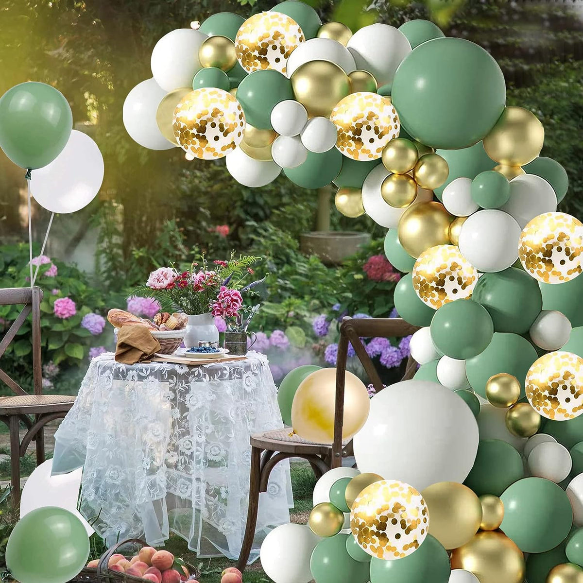 Sage Green White Gold Balloons Garland Arch Kit,126Pcs Sage Green Olive Green Latex Different Sizes 18 12 5 Inch Balloons for Birthday Baby Shower Gender Reveal Wedding Party Decoration