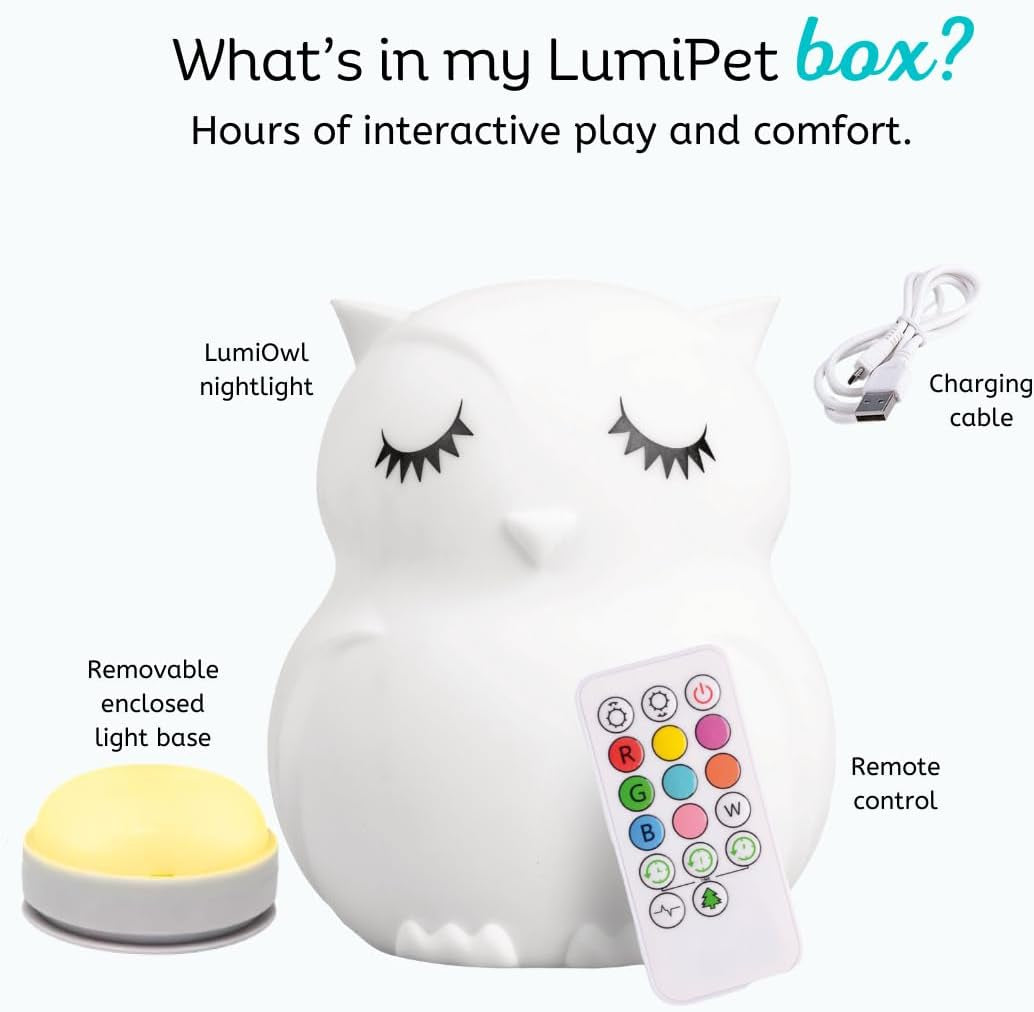 Owl Squishy Night Light for Kids, Silicone Lamp with Remote