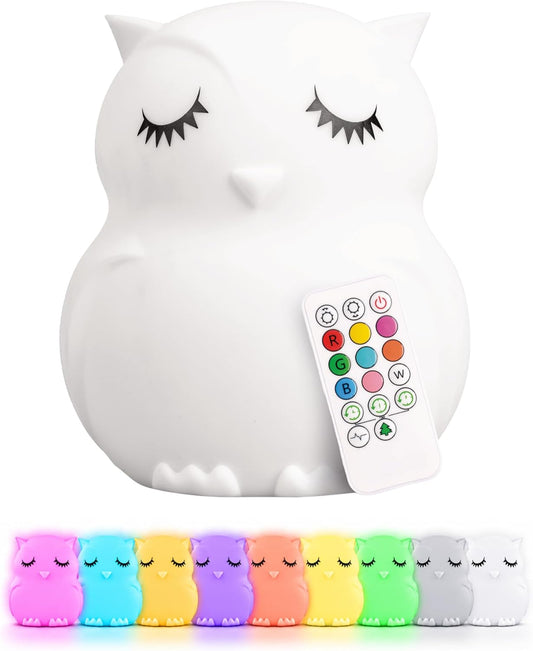 Owl Squishy Night Light for Kids, Silicone Lamp with Remote
