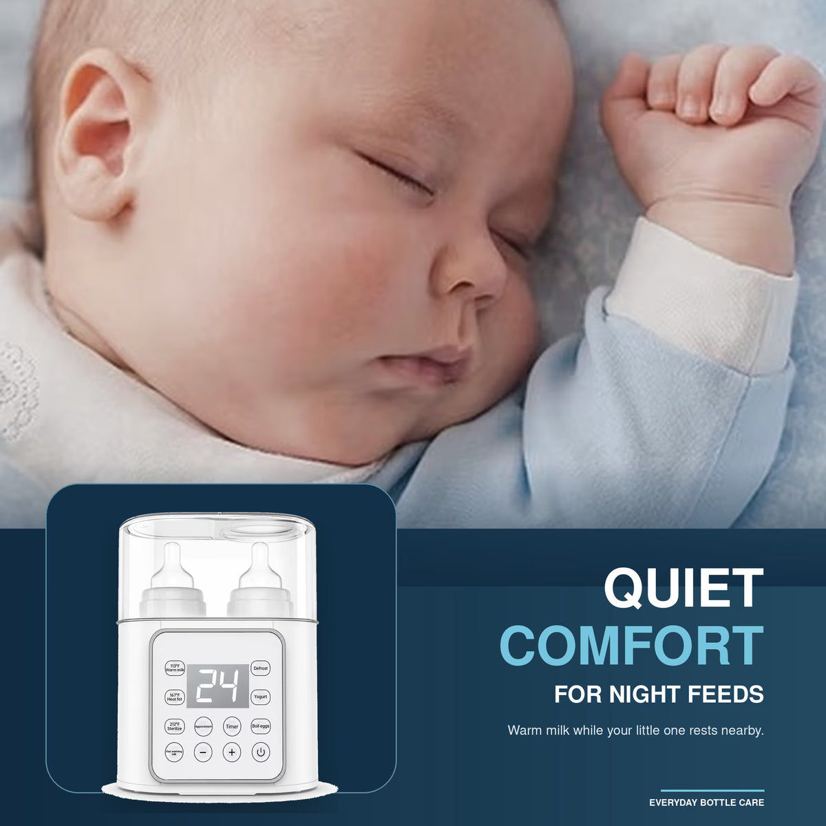 Baby Bottle Warmer, 9-In-1 Portable Bottle Warmer with LCD Display, Double Bottles Fast Milk Warmer, White