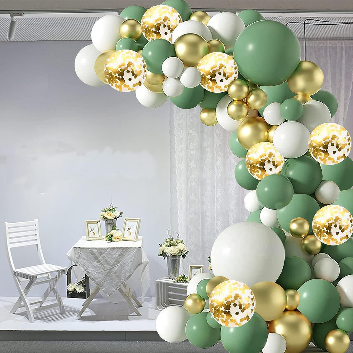 Sage Green White Gold Balloons Garland Arch Kit,126Pcs Sage Green Olive Green Latex Different Sizes 18 12 5 Inch Balloons for Birthday Baby Shower Gender Reveal Wedding Party Decoration