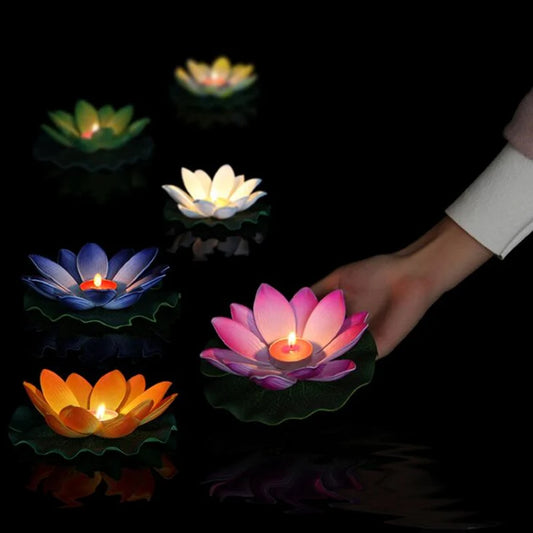 10 Pieces Multicolor Silk Lotus Lantern Light Floating Candles Pool Decoration Wishes Light Birthday Wedding Party Decoration
