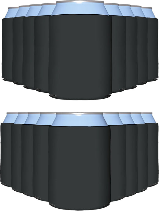25 Pack Charcoal Blank Can Cooler Sleeves, Customizable Bulk Insulated Foam for Beer, Collapsible Plain Drink Holder, Cold Soda Insulator, 12Oz Regular, 16Oz Tall Cans