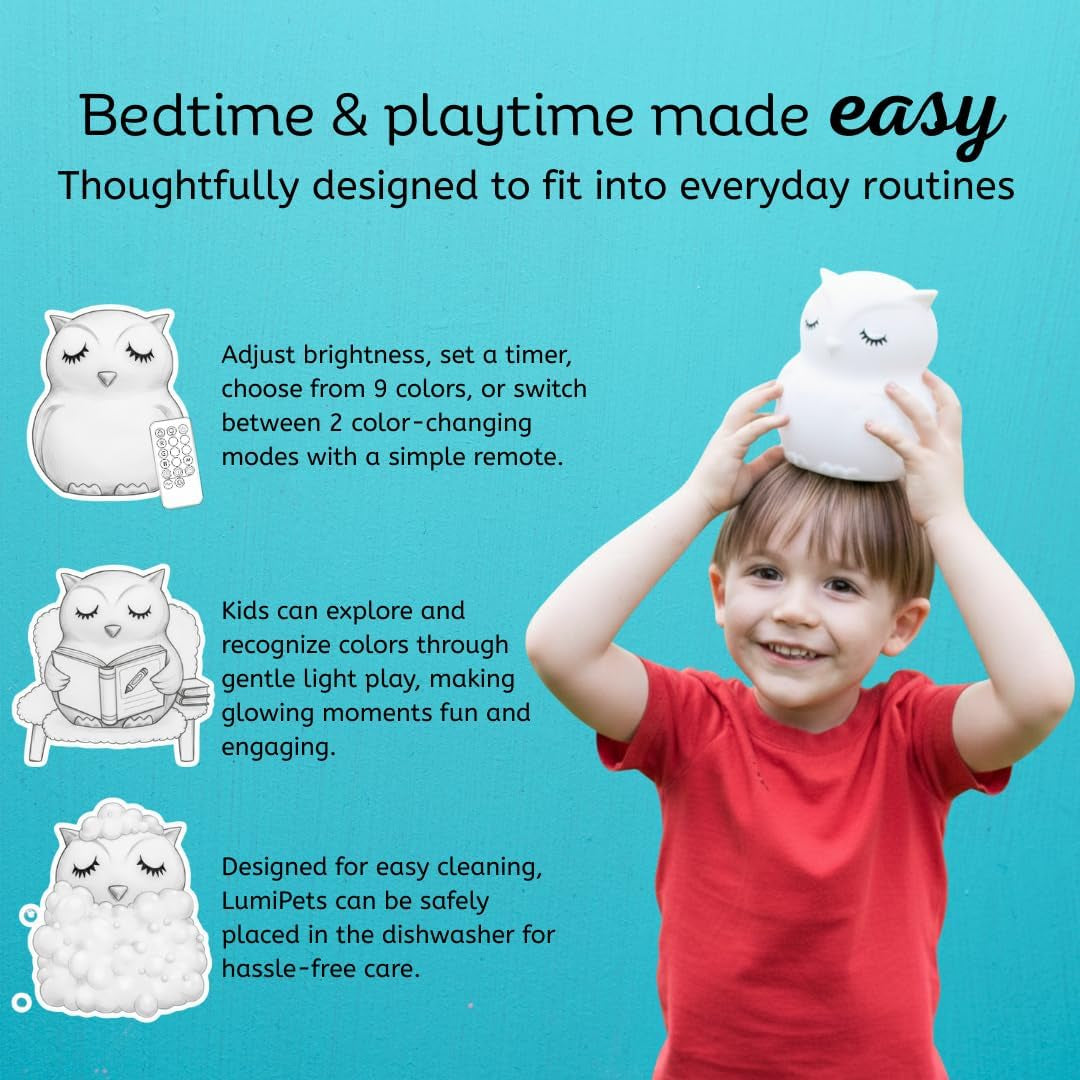 Owl Squishy Night Light for Kids, Silicone Lamp with Remote